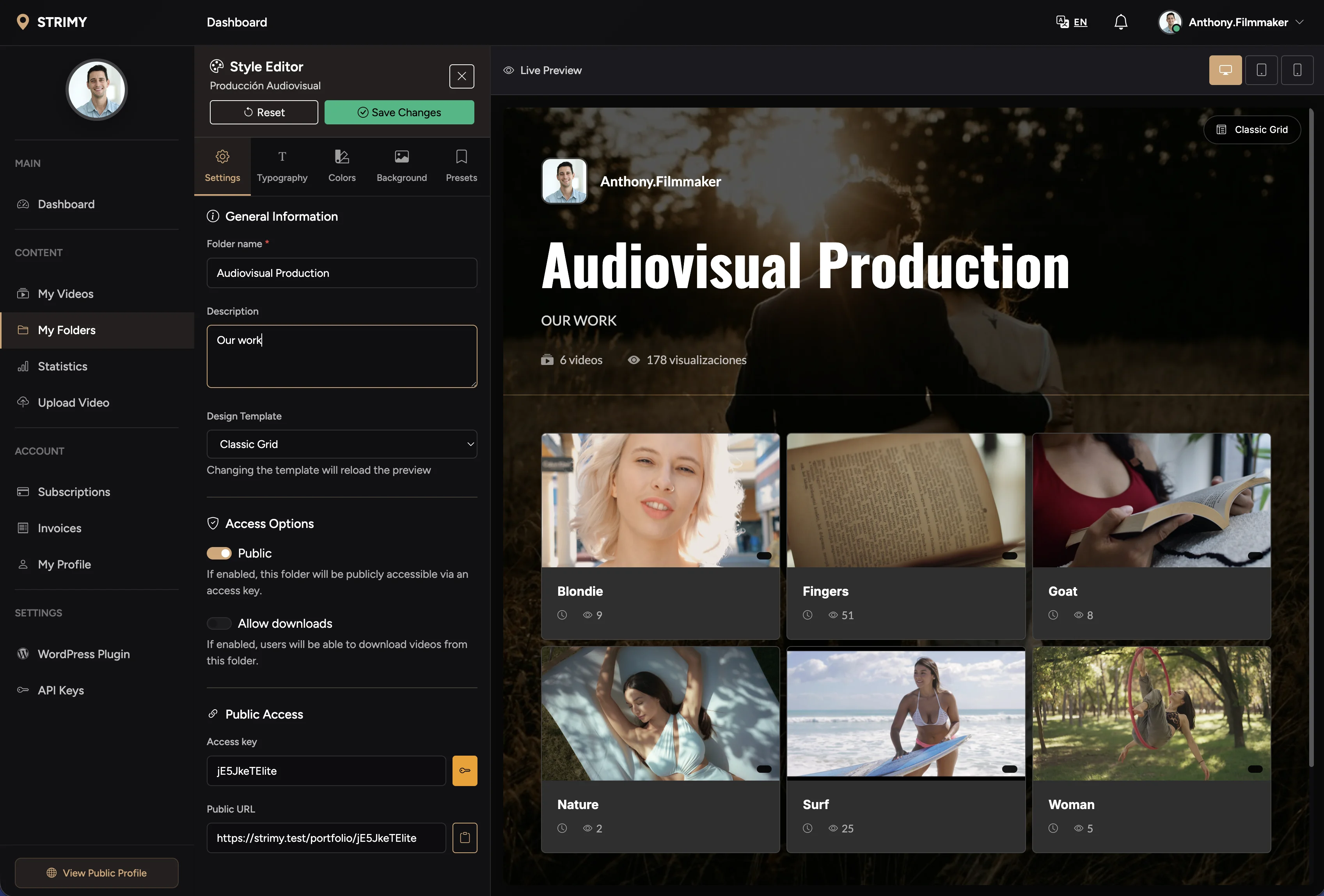 Password protected portfolios